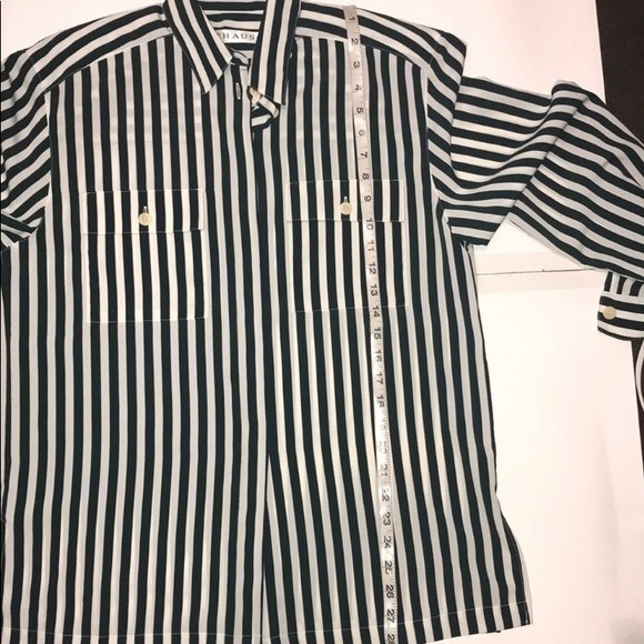 Vintage 90s Chaus Striped Button Down Blouse Emerald Green White size 10 - Picture 13 of 16